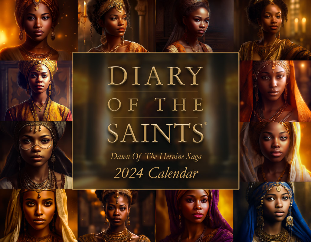 Diary Of The Saints - Dawn Of The Heroine Saga Calendar Cover. Copyright Diary Of The Saints Holdings In Trust